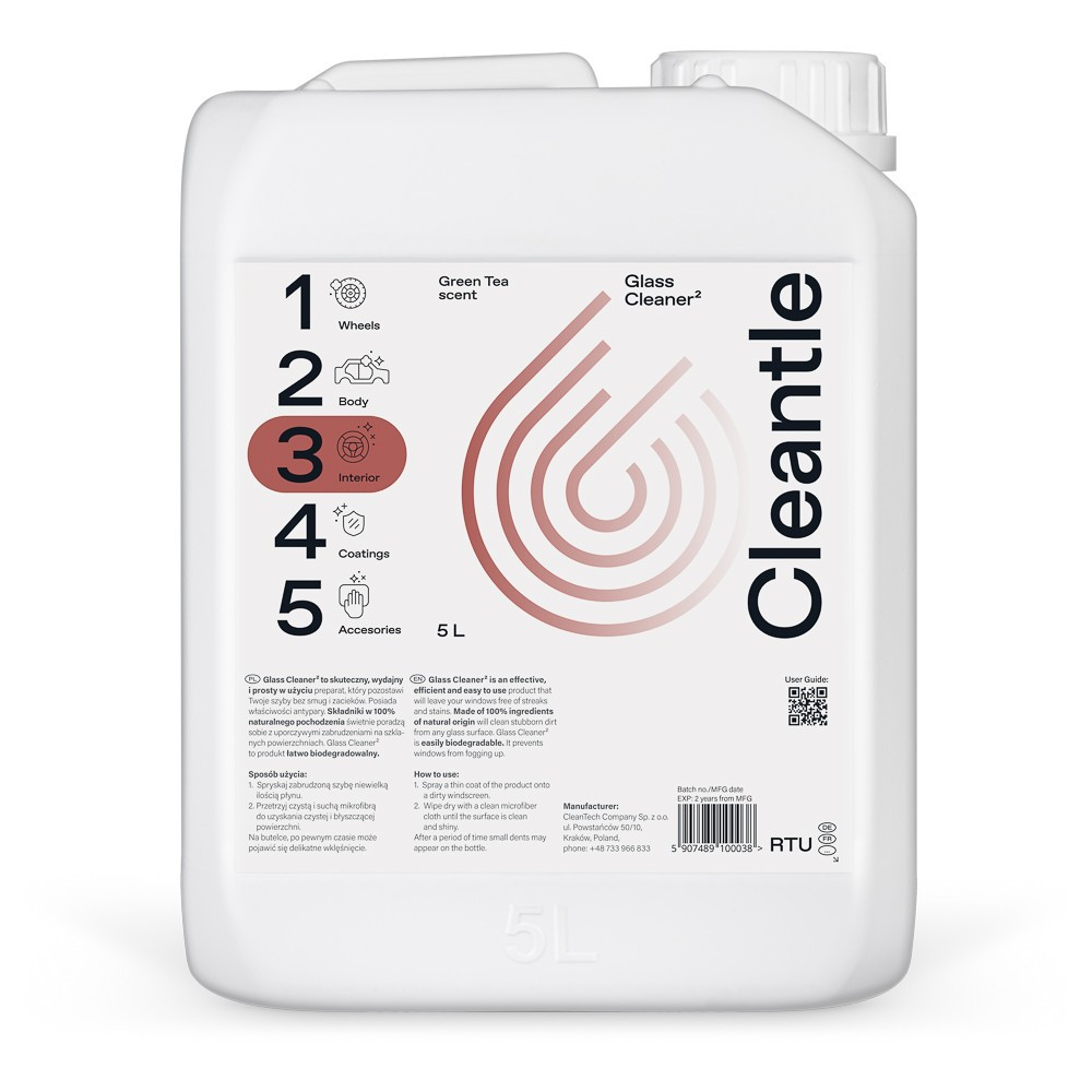 CLEANTLE Glass Cleaner 5L - Płyn Do Mycia Szyb z Właściwościami Antypary