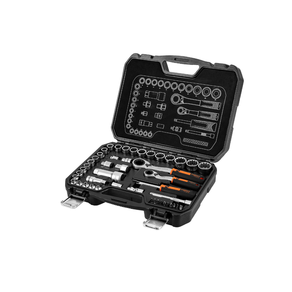 NEO TOOLS Zestaw nasadek przelotowych 1/4" + 3/8", 46 szt